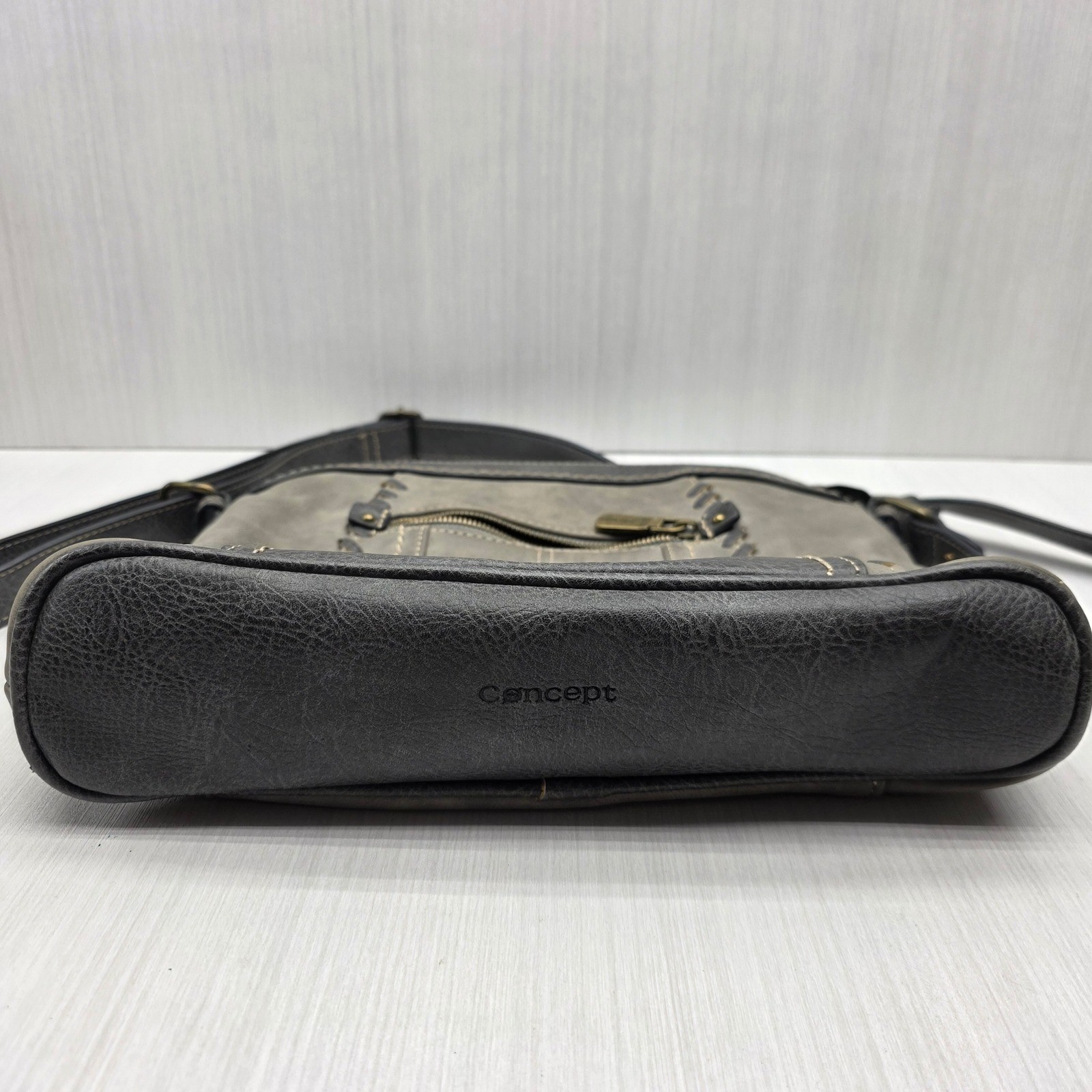 Concept Handbag Shoulder Bag Crossbody Purse Gray Faux Leather Multi Pocket