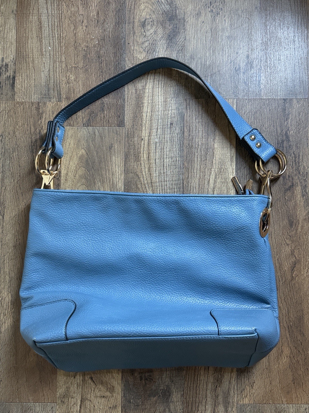 Montana West Blue Pebbled Shoulder Bag, Zip Closure, Gold Hardware, Medium