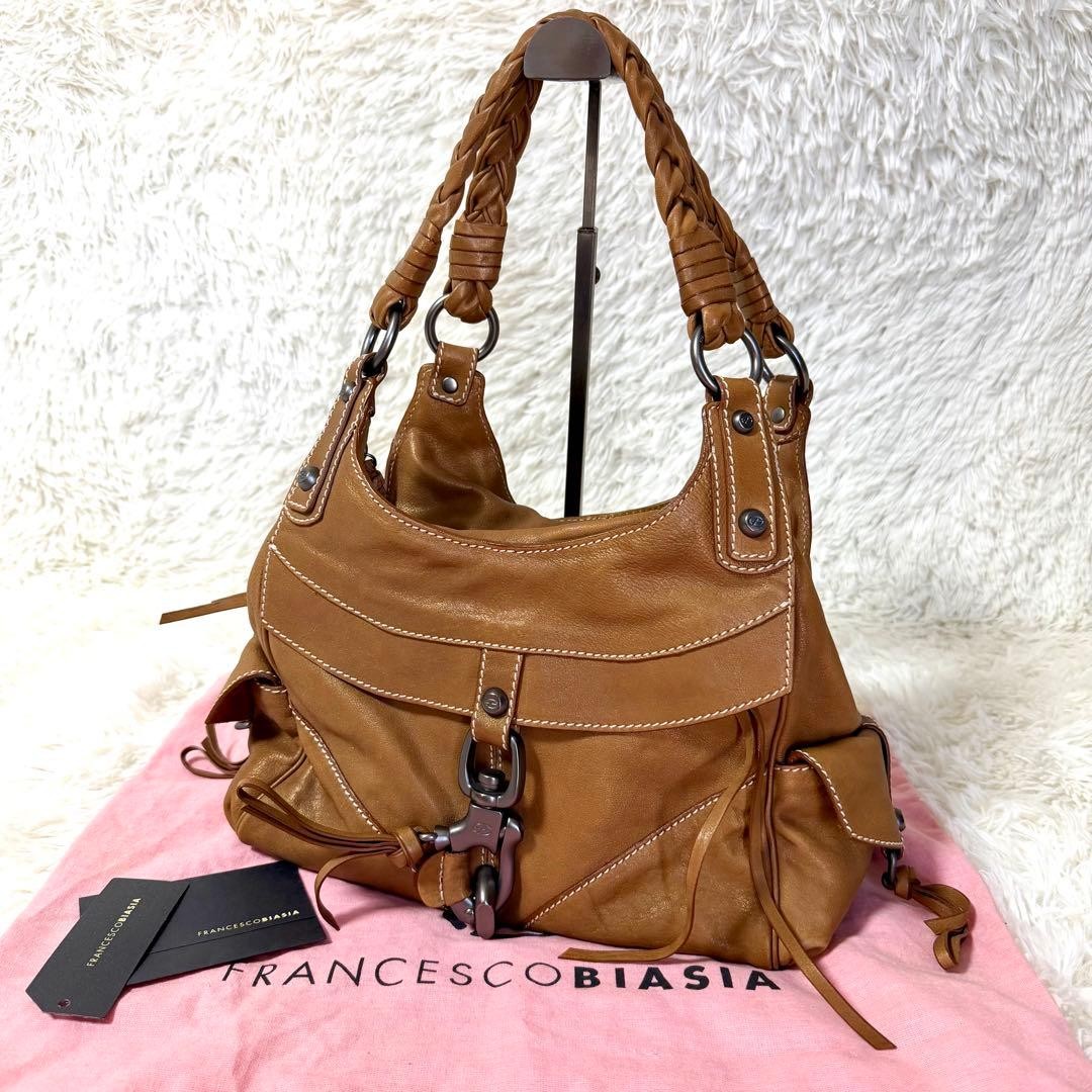 FRANCESCO BIASIA Handbag Braided Leather Brown Authentic From Japan Y2K