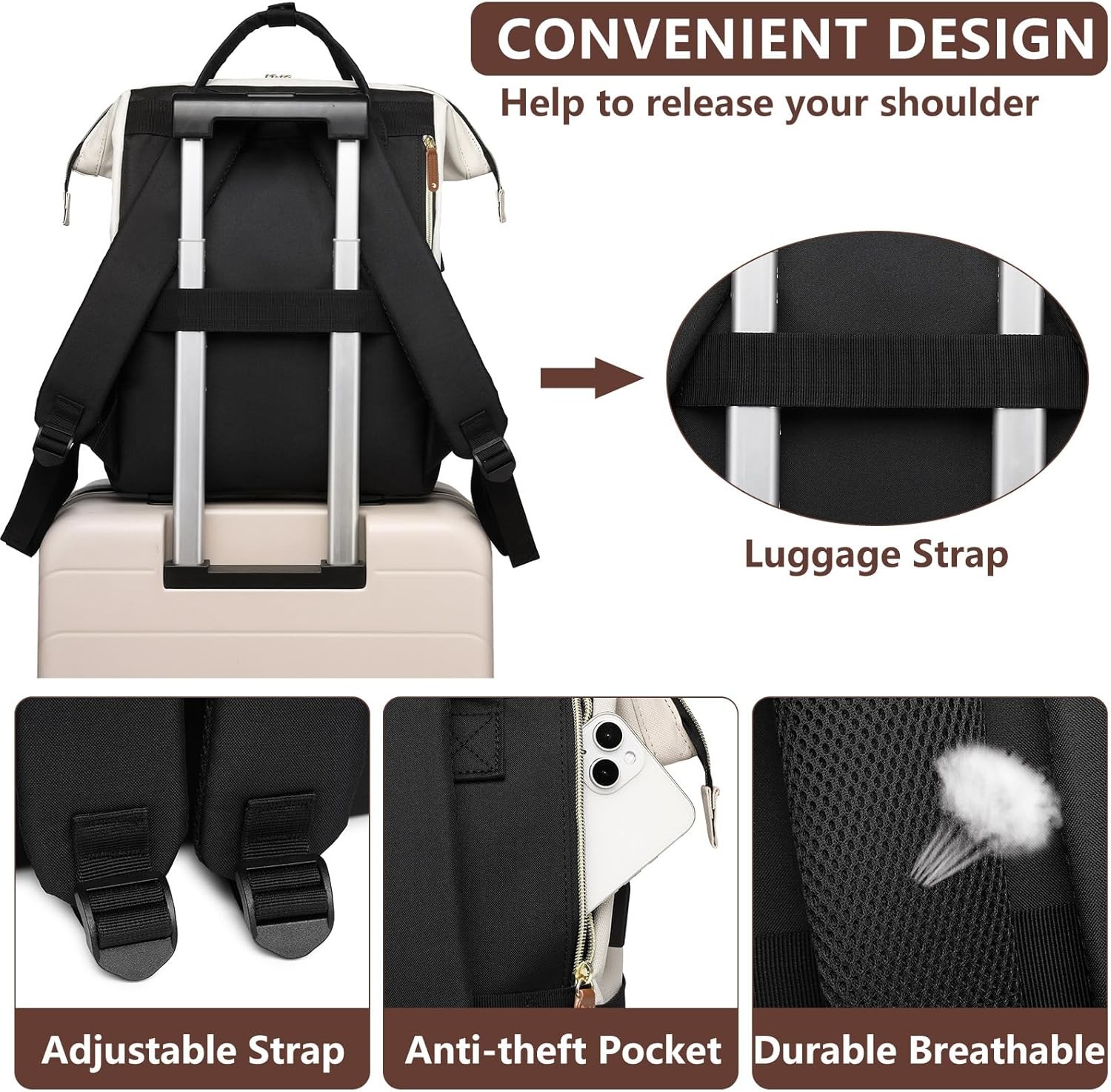 Women Laptop Backpack 15.6 Inch Work Travel School Bag with USB Charger