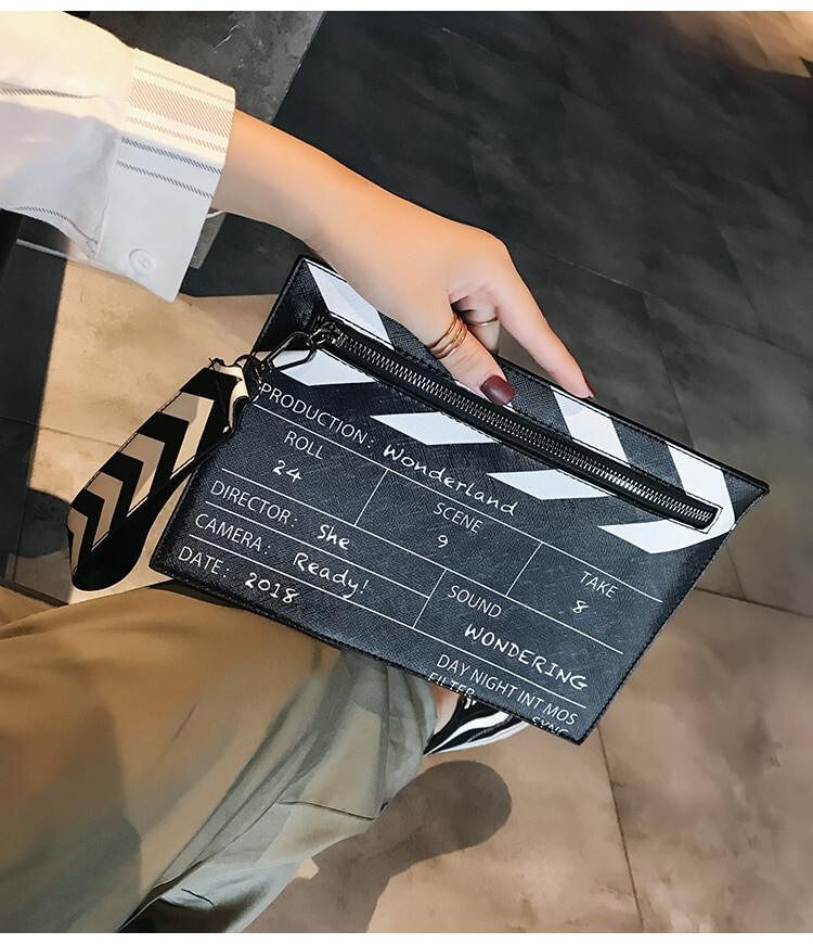 Movie Table Clapper Board Shoulder Bag Scene Film Zipper Handbag Purse Trench