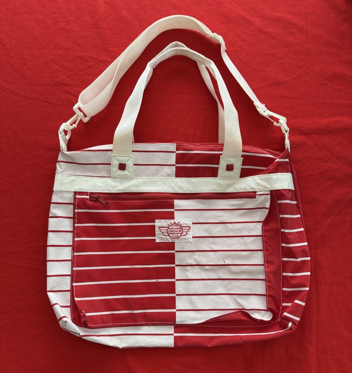 Vintage 1980’s Jordache Sport Club Red & White Crossbody Tote Messenger Bag