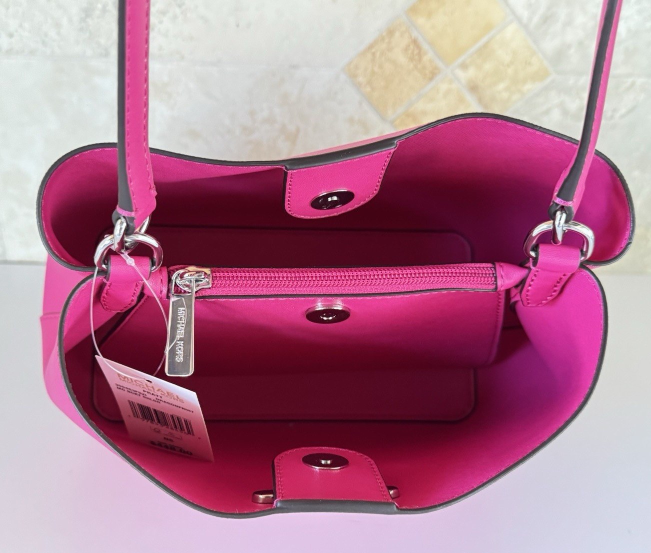 Michael Kors Pratt Medium Bucket Shoulder Tote Bag Dragonfruit