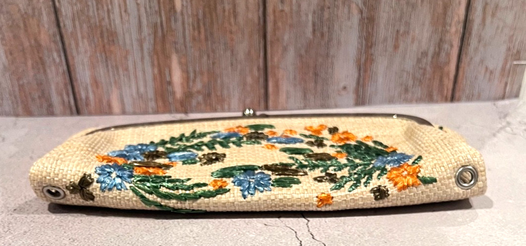 Rafe X Target Straw Woven Floral Embroidered Clutch w/Kiss Closure – No strap