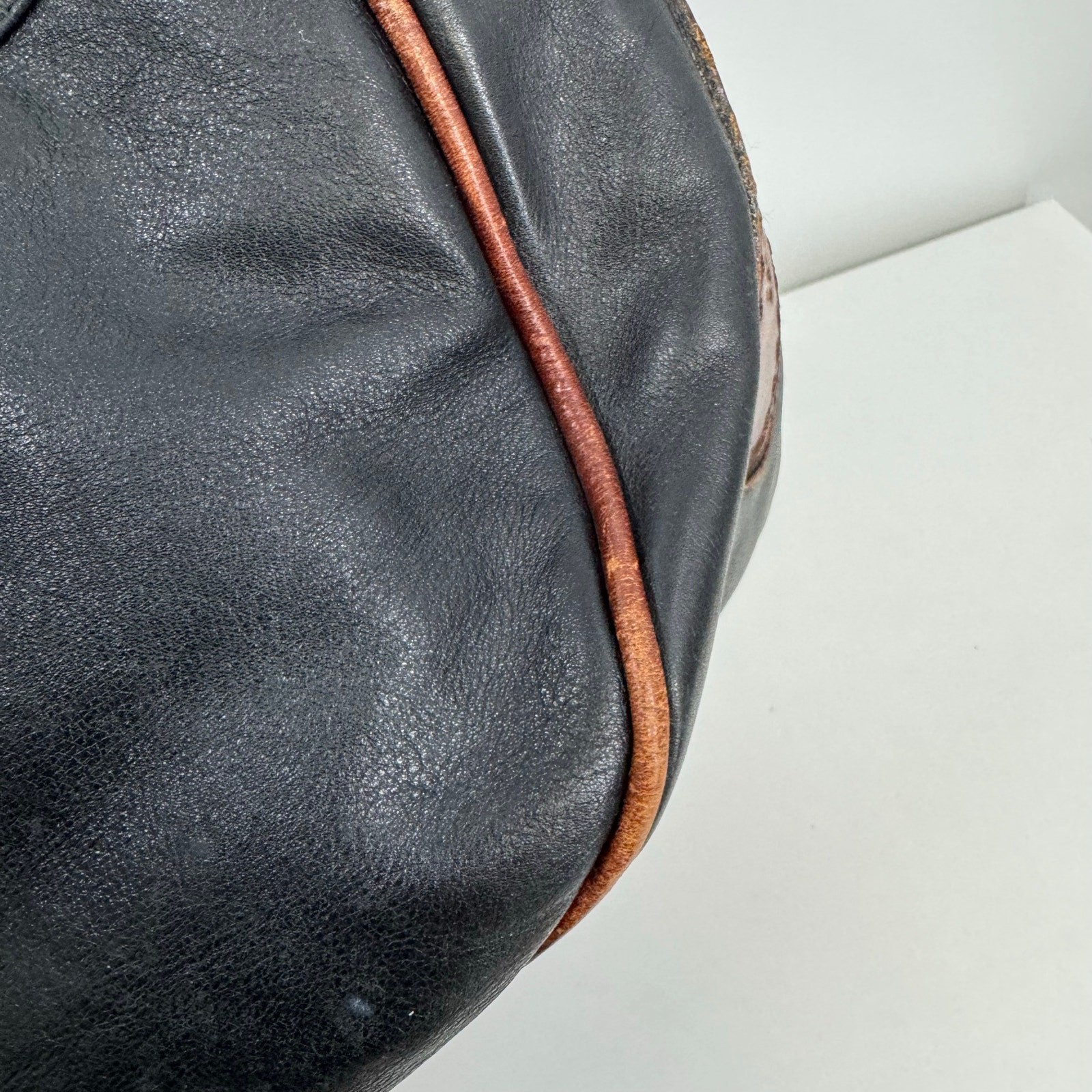 Marino Orlandi Large Black Brown Leather Shoulder Bag Harness Italy Equestrian
