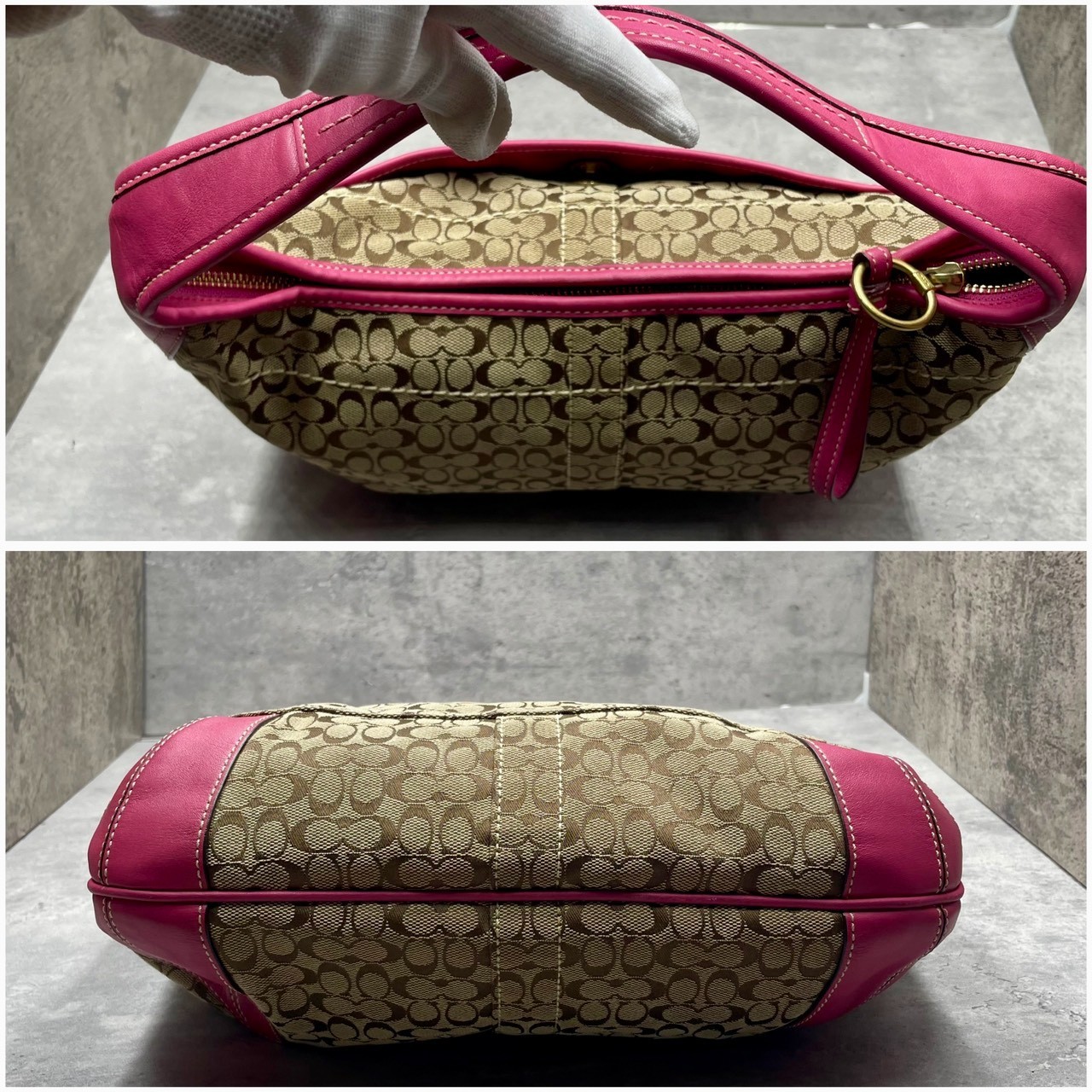 Coach 10772 One-shoulder signature bag, pink Hobo Vintage