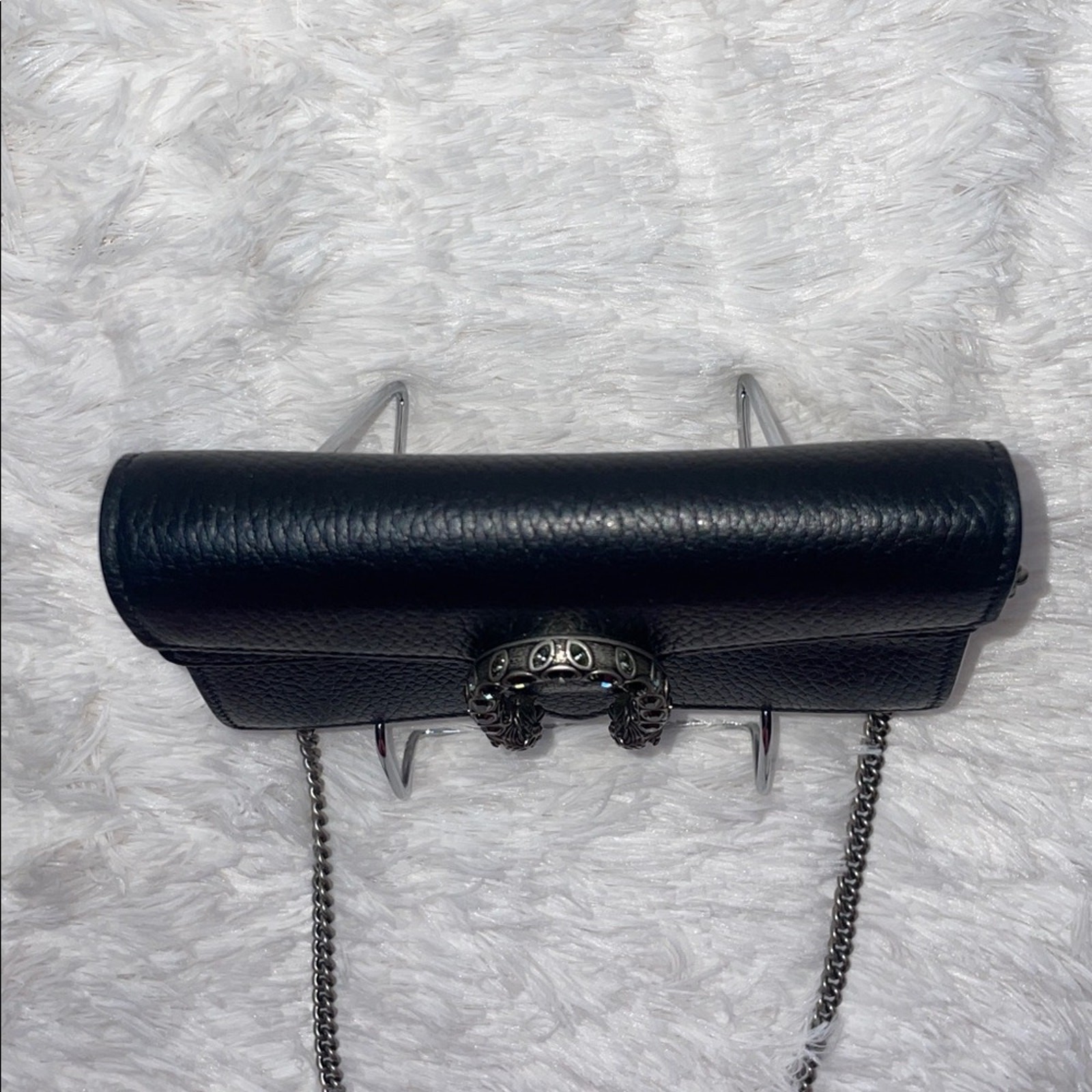 Gucci Dionysus Super Mini Crystal Black Leather Chain Crossbody Bag 476432