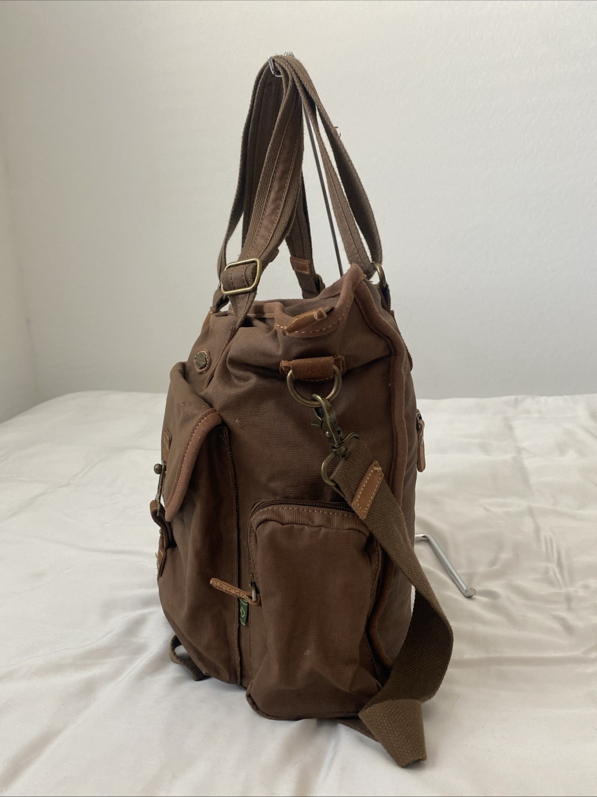 TSD The Same Direction Brand Dolphin Studded Canvas Leather in Coffee Tote Bag