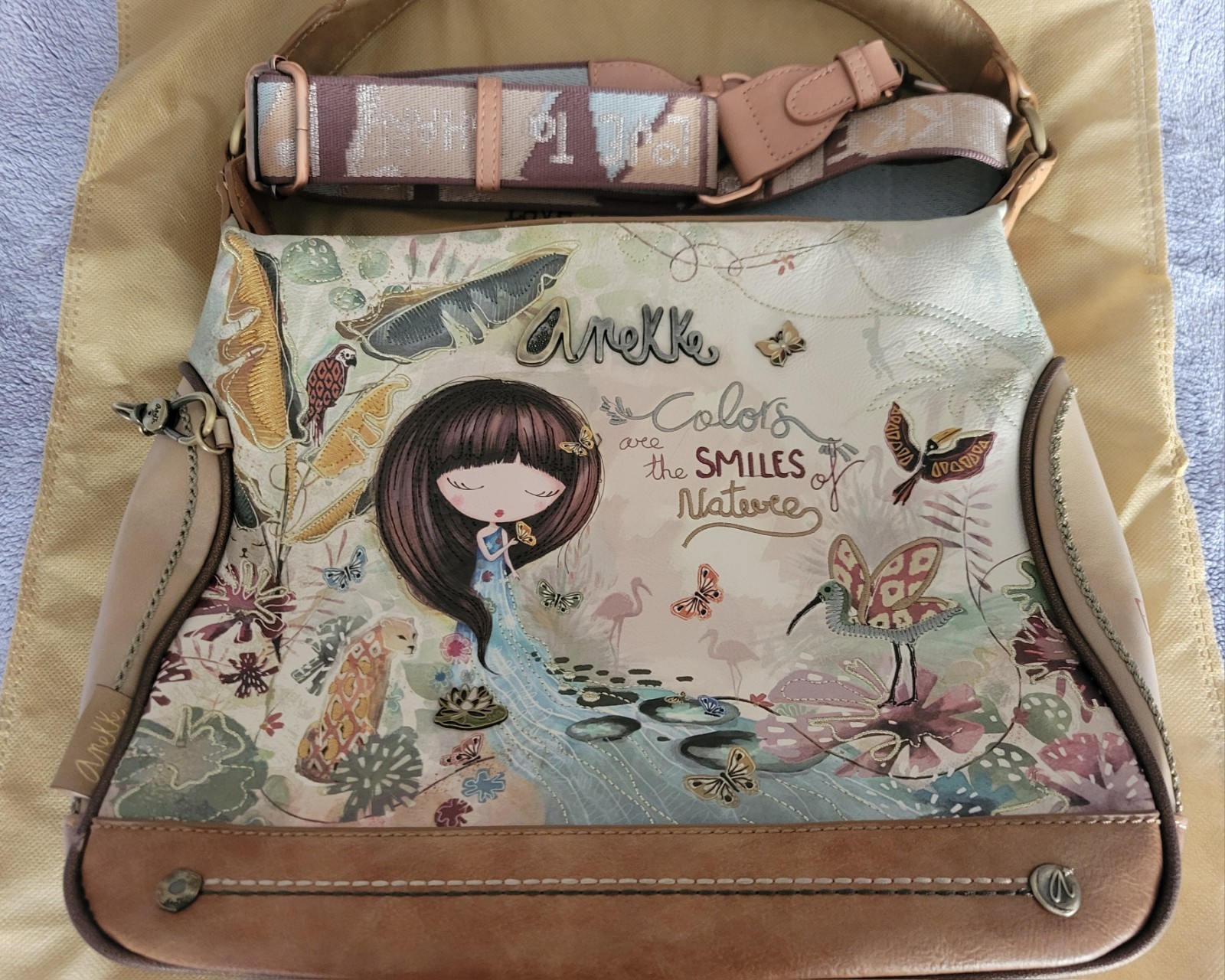 Anekke Amazonia Crossbody Bag Faux Leather Canvas Zip Strap