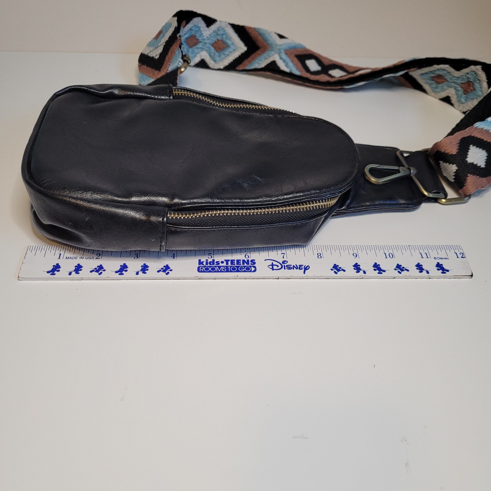 Black Vegan Leather Sling Bag with Guitar Strap Unbranded Nice! See Description!