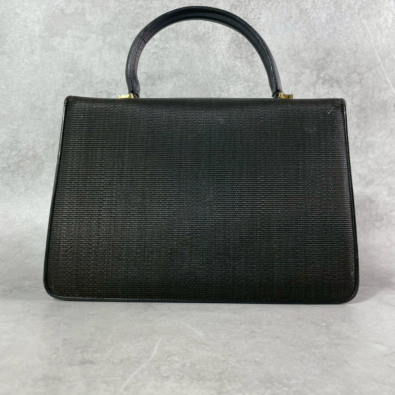 Bally Top Handle Handbag Black Leather Trim Structured Turn Lock Vintage Italy