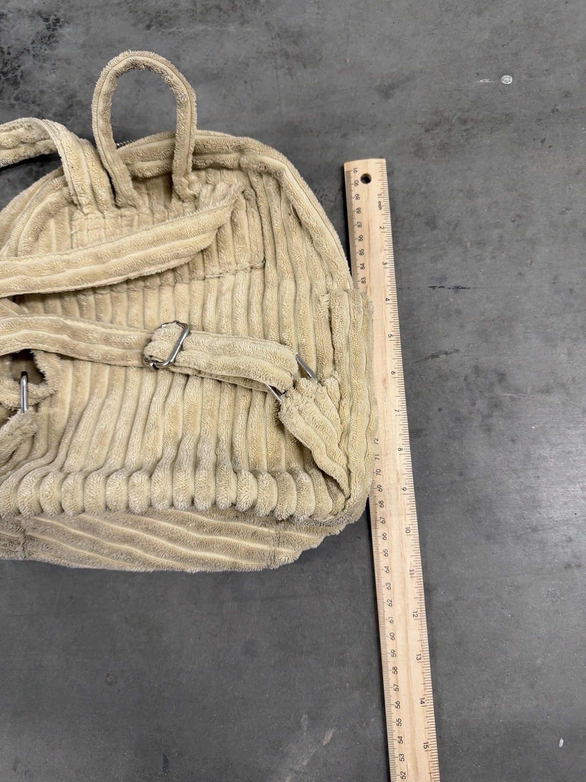 BDG Urban Outfitters Beige Ribbed Plush Mini Backpack Soft Fleece School Bag