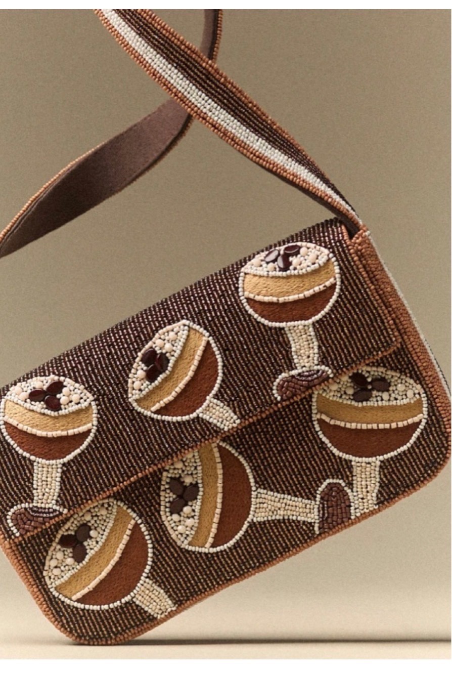 Anthropologie Viral Rare Beaded Fiona Espresso Martini Bag New In Packaging