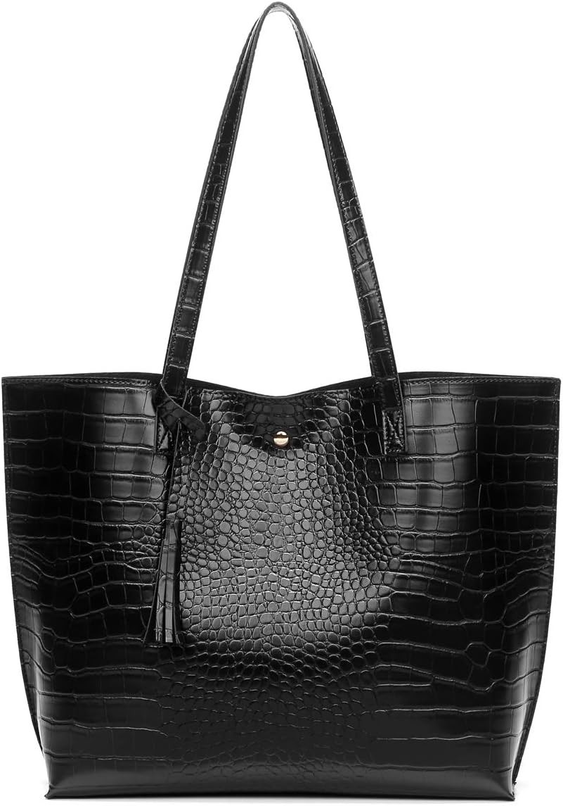Women’s Soft Faux Leather Tote Shoulder Bag from, Big Capacity Tassel Handbag