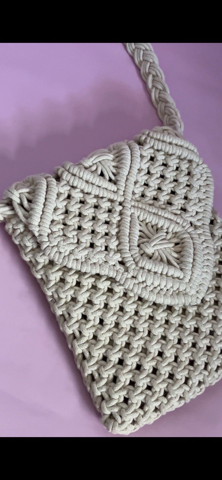 Tommy Bahama Crossbody Cream Crochet Macramé Flap Bag with Braided Strap