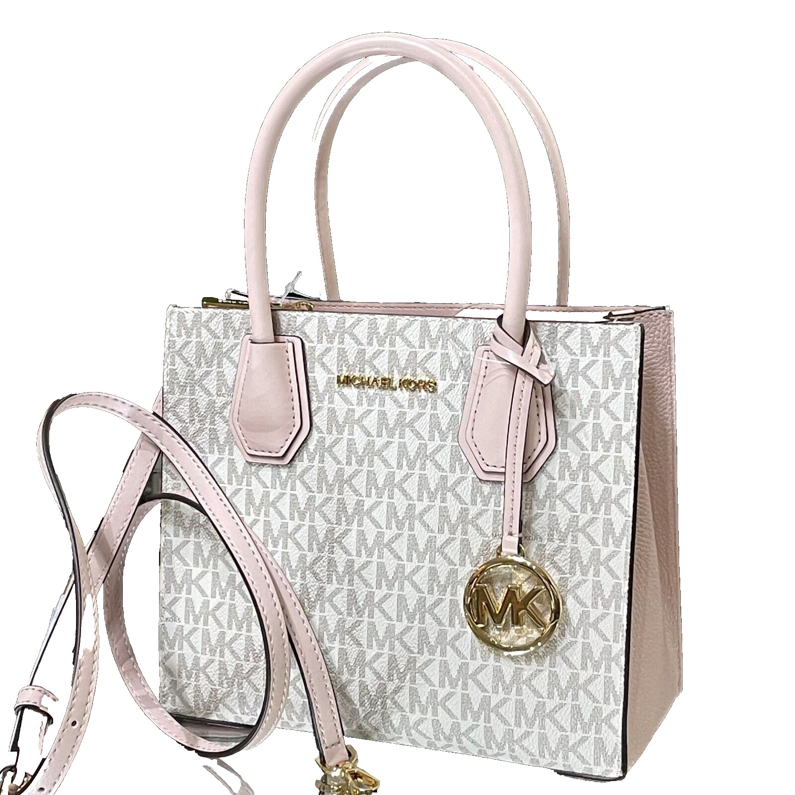 MICHAEL KORS MERCER MESSENGER MD CROSSBODY BAG VANILLA PINK POWDER BLUSH