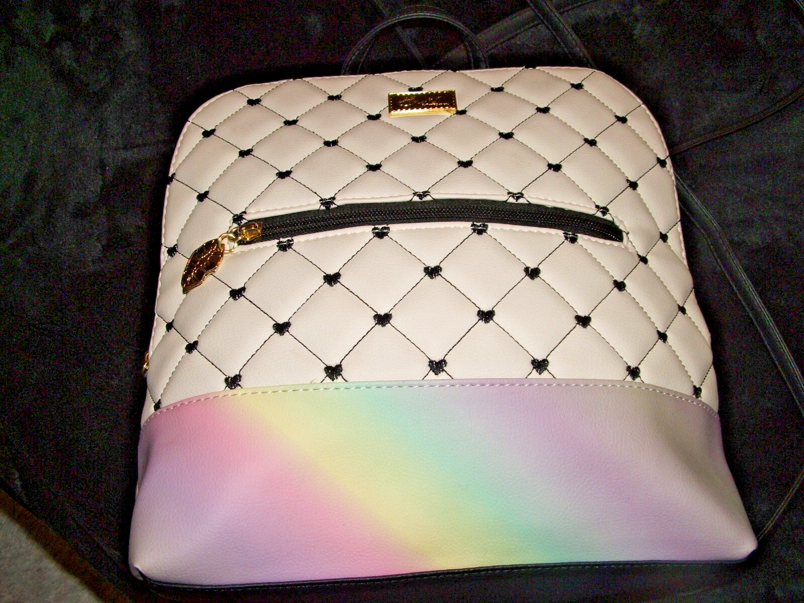 Luv Betsy-Betsy Johnson Backpack Black White and Rainbow Colors 11″ by 12″