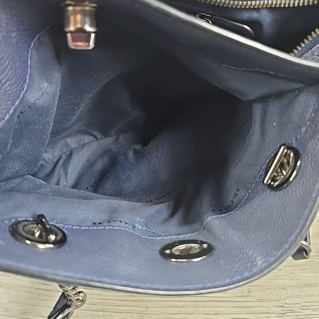 Coach Turlock Plum Pebbled Leather Navy Blue Chain Shoulder Tote Bag 57107