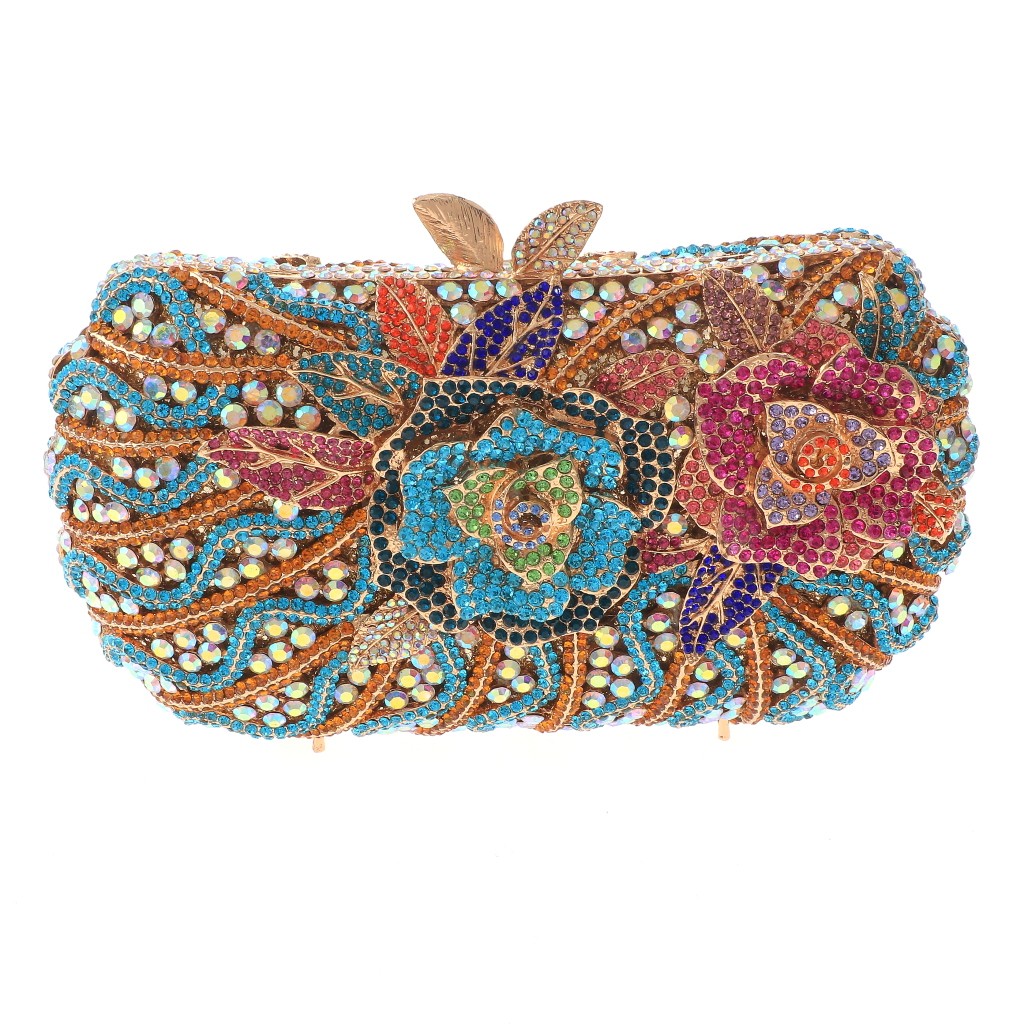 Gold Tone Alloy Metal Fashion Crystal Rhinestone Clutch Bag HB6285-MUL
