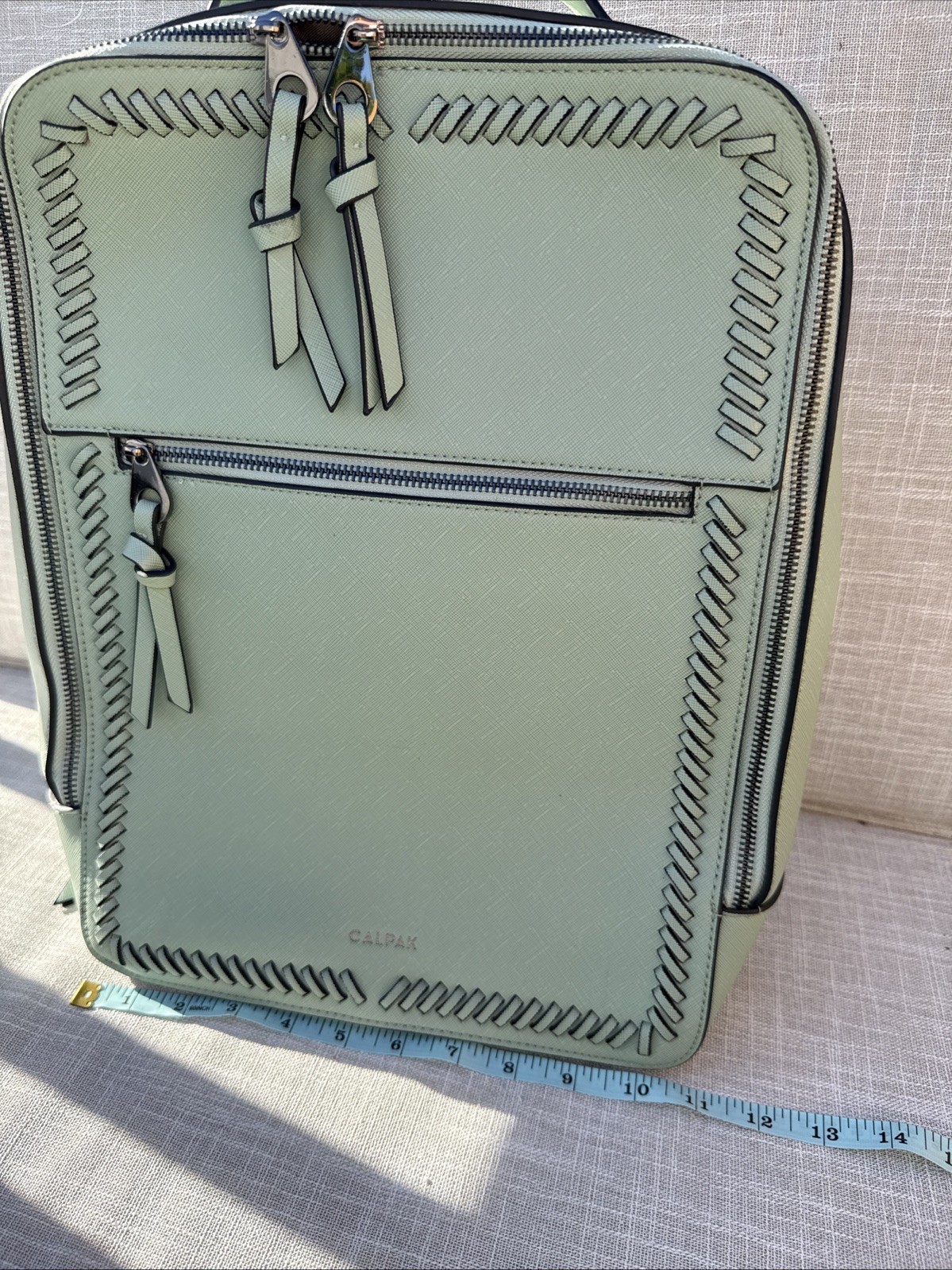 CALPAK Mint Green Kaya Backpack laptop, pink Silver Hardware Travel Sleeve