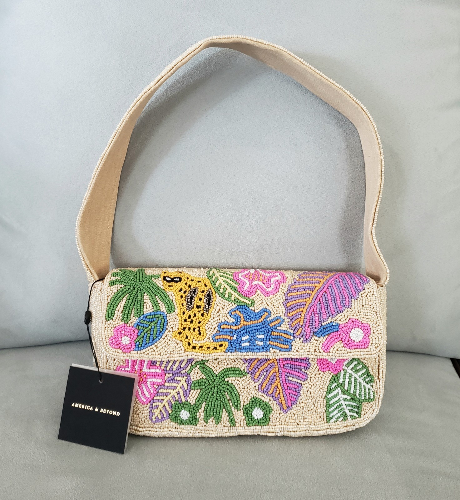 NWT America & Beyond Beaded Leopard Cheetah Jungle Shoulder Bag Handmade India