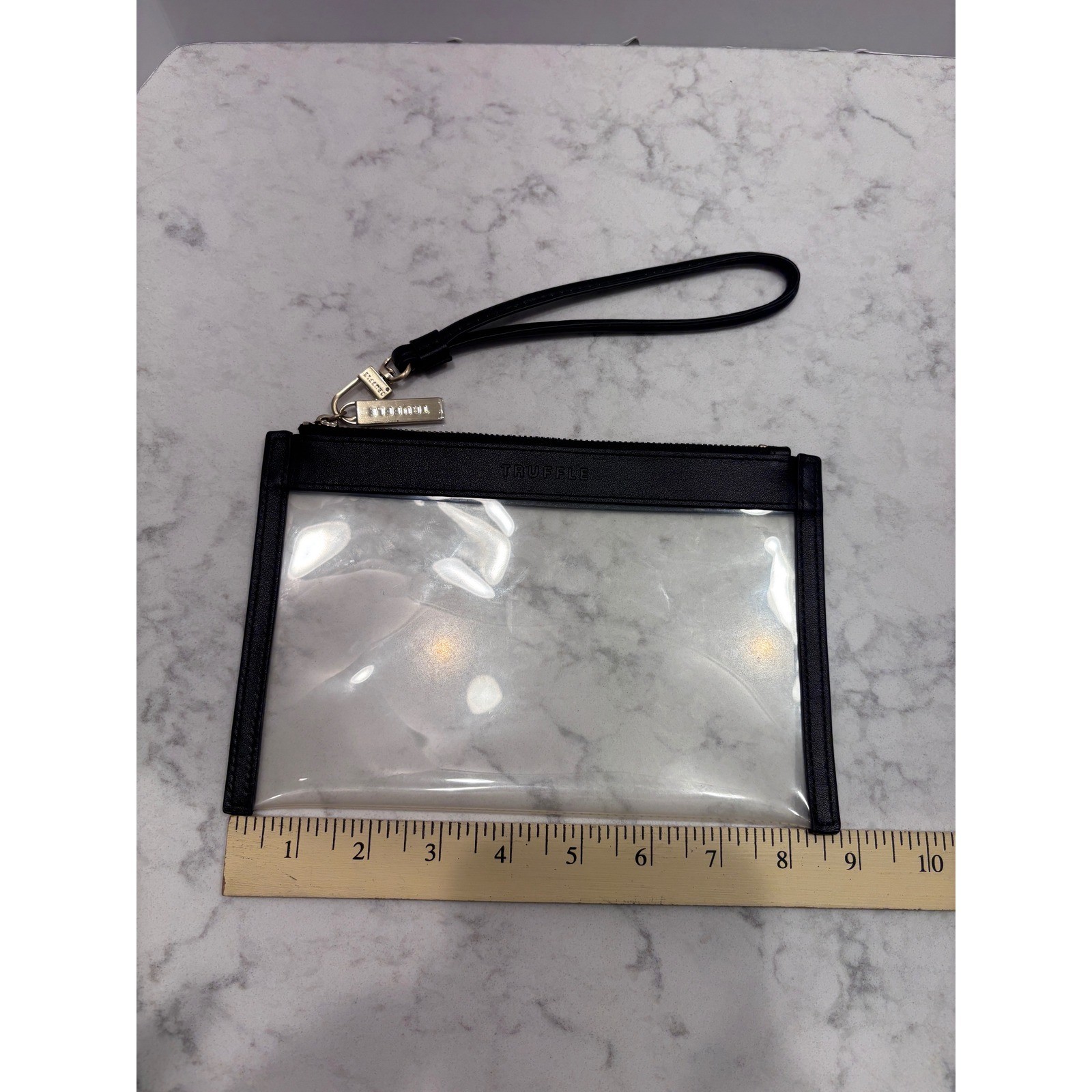 Truffle Clarity Clutch Small Black Leather Trim Clear TPU Wristlet Pouch Bag