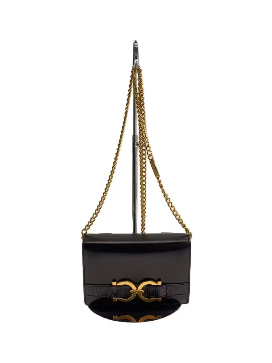 Salvatore Ferragamo Gancini Chain Shoulder Bag in Black Leather (AQ214732)