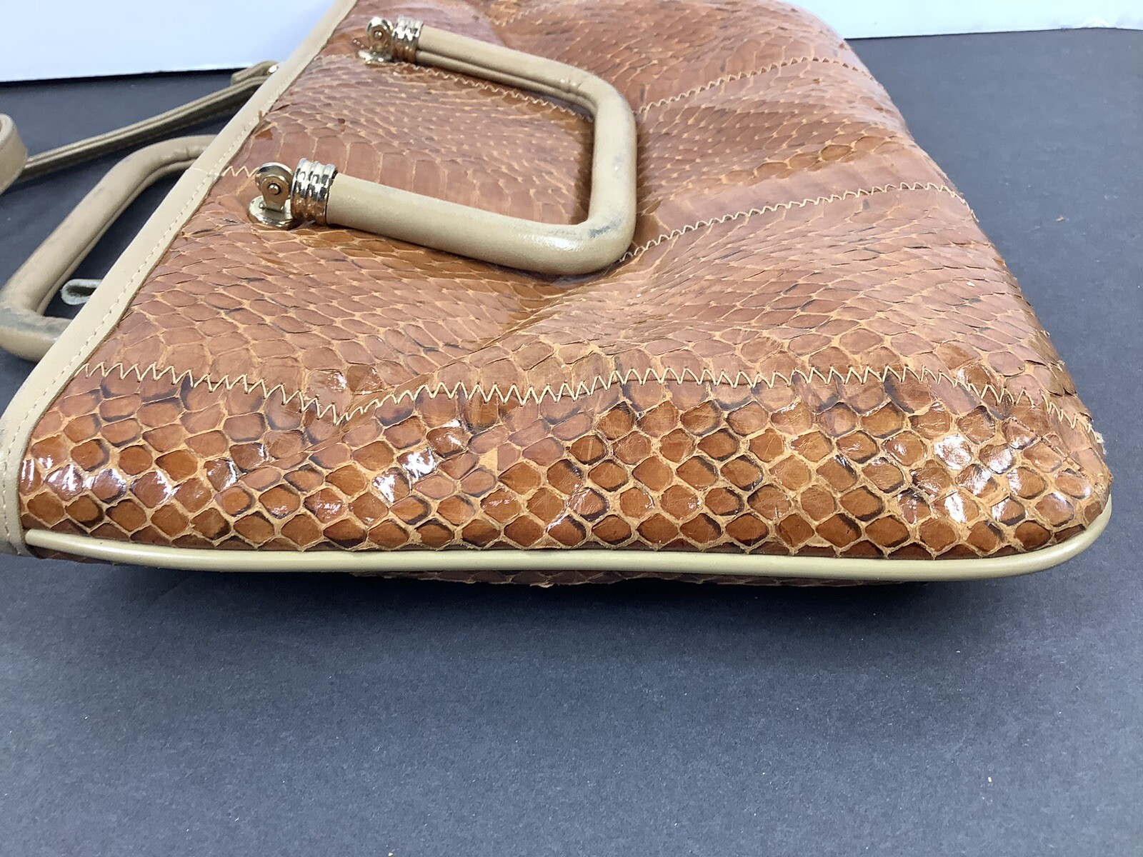 Vintage Marigold Imitation Snake Skin Hand Bag Shoulder Purse 12” Drop Strap