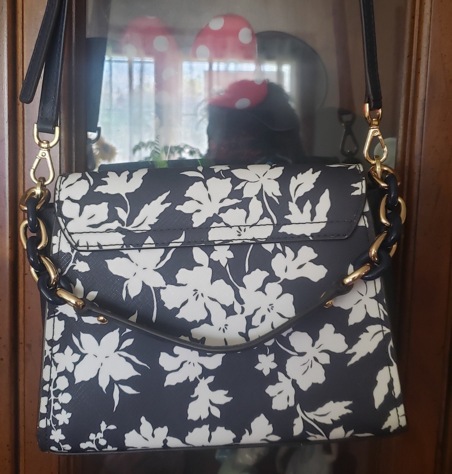 Michael Kors Sofia Navy Blue W/White Flowers Saffiano Leather Purse W/Wallet