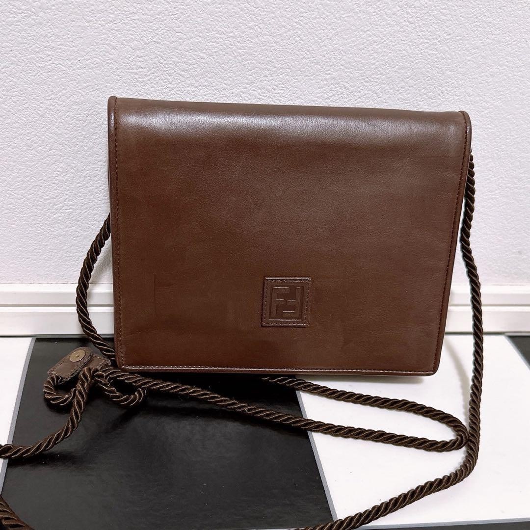Fendi Shoulder Bag Leather Brown 15×18 cm 130 cm Strap Dimensions