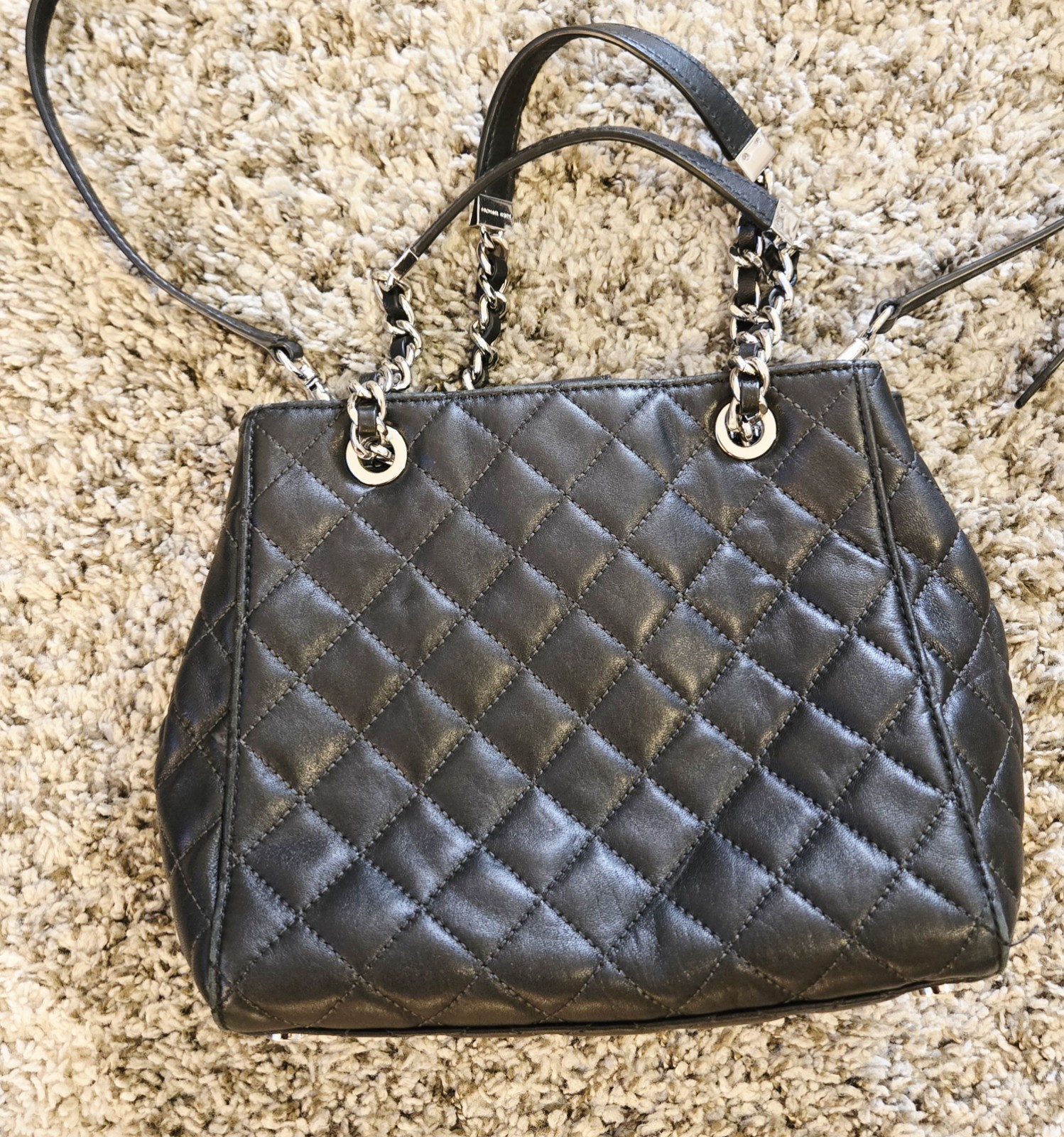 VTG Michael Kors Susannah Small North South Tote Quilted Leather Black VG Cond
