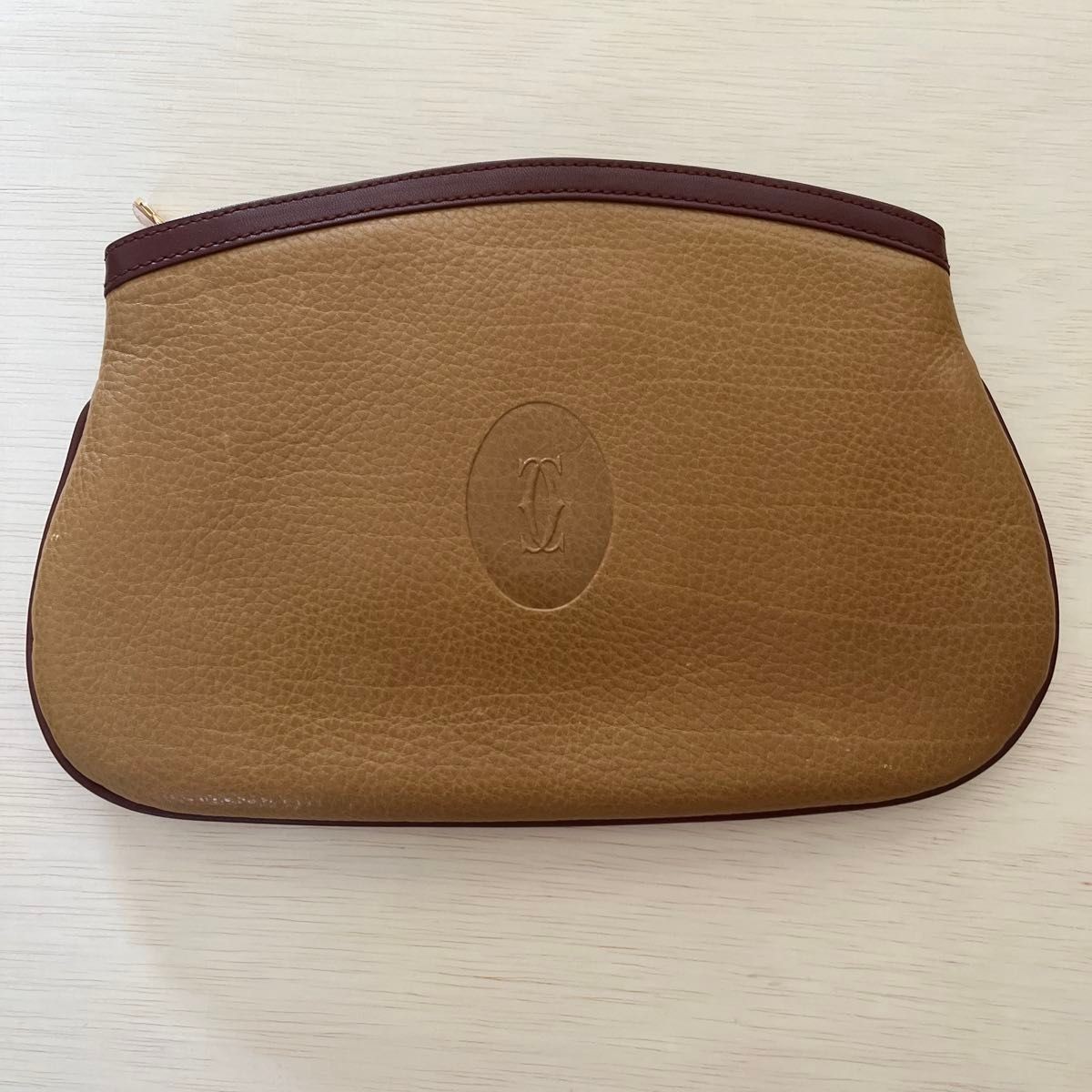 Must de Cartier Authentic Clutch Bag Leather 2C Logo Embossed Zip Vintage Pouch