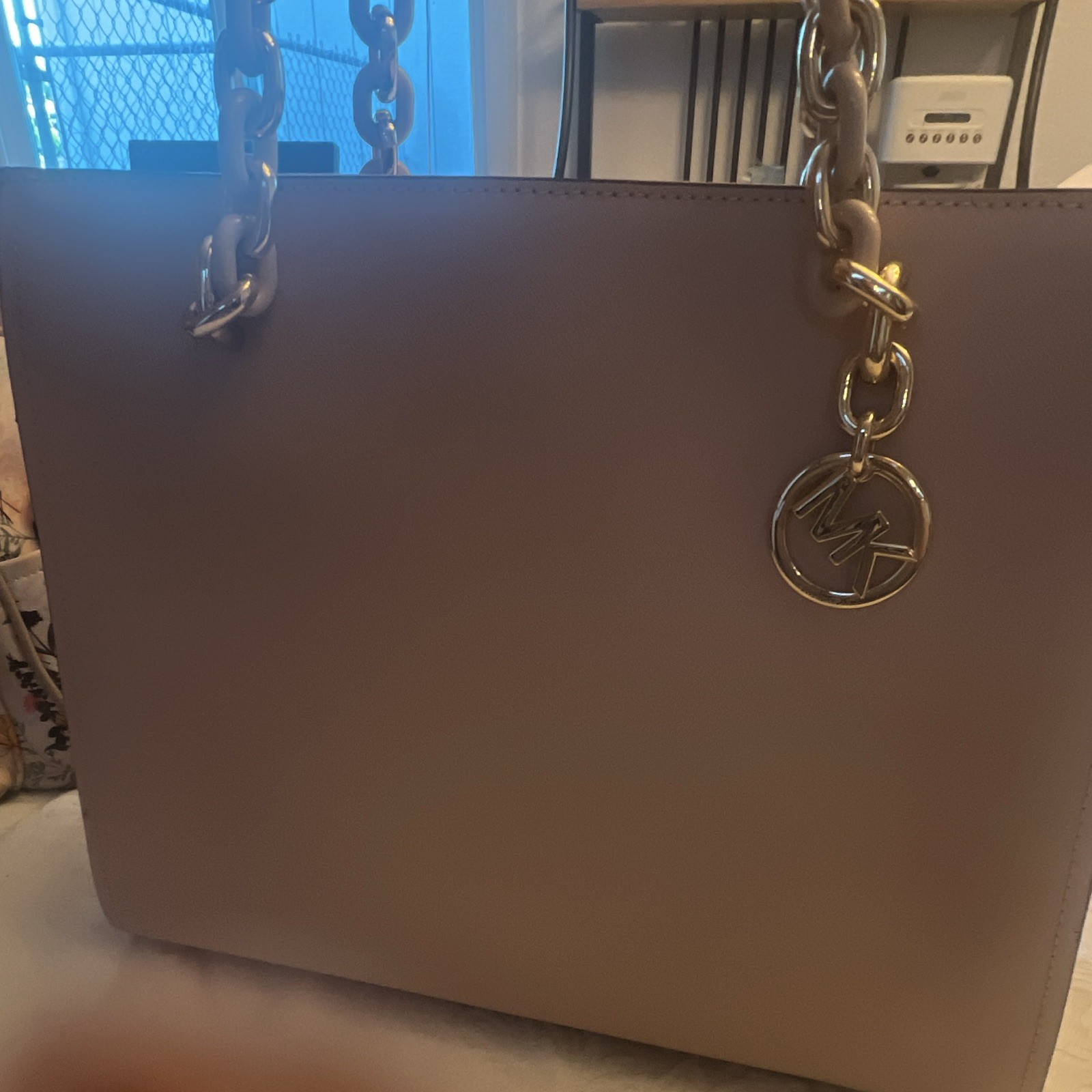 Michael Kors Sofia Large Tote Ballet Pink Leather Shoulder Bag NWT Gold Chain