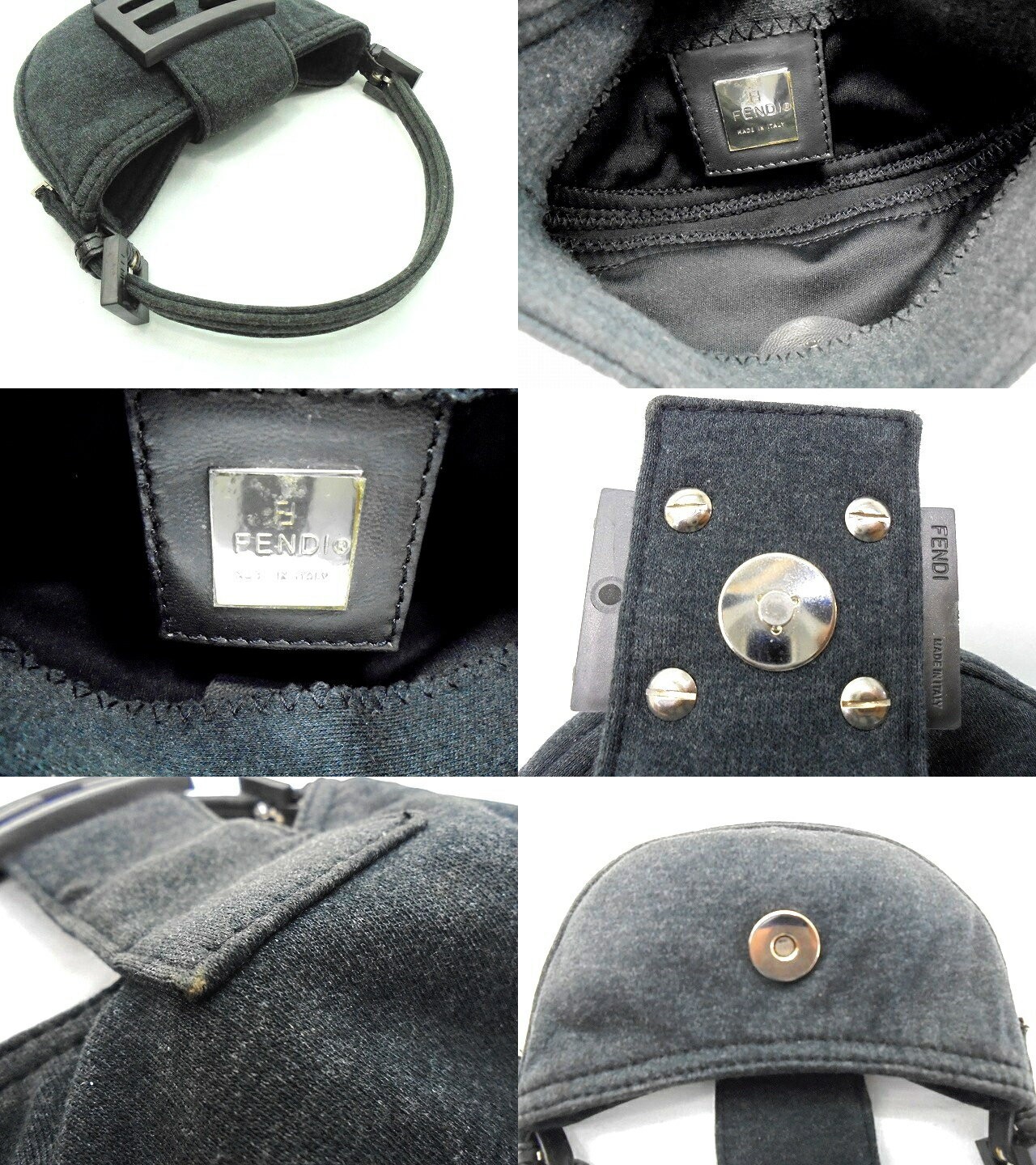 FENDI Mini Croissant Mini Bag Pouch Gray Wool 2354 26673 099