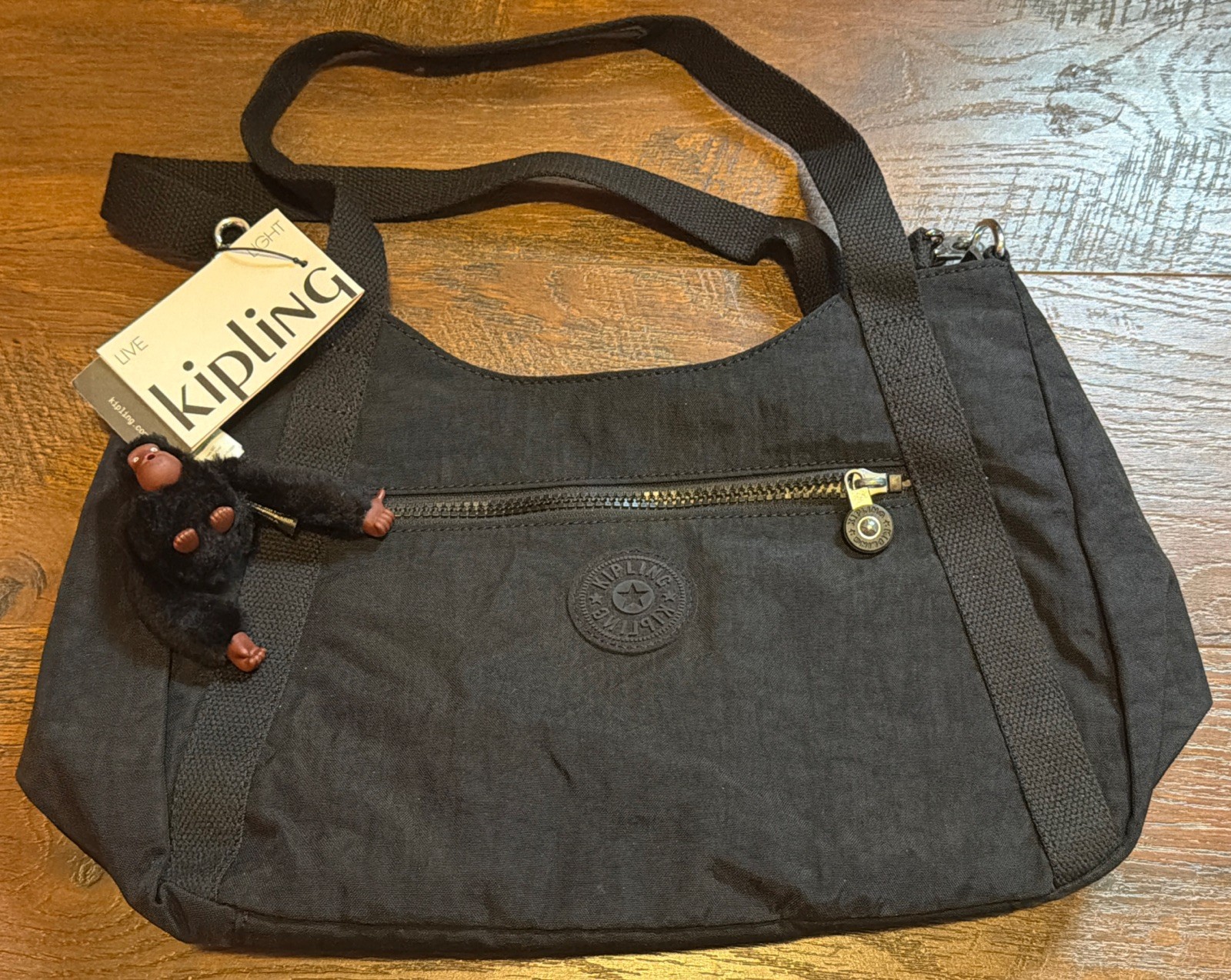 Genuine Kipling Waylon Shoulder Satchel Bag, Black Tonal KIC9C6 New w/ Monkey