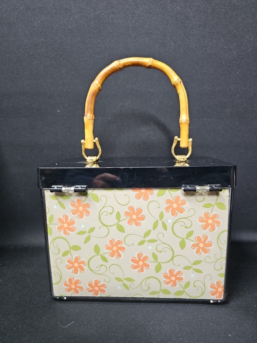 Z Becky Brown Acrylic Handbag Bamboo Handle DIY Scrapbook Craft Purse Floral