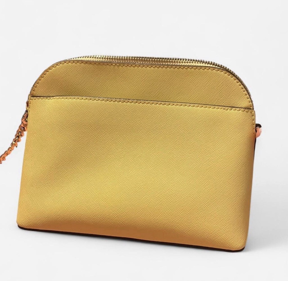 Michael Kors Cindy Small Dome Crossbody Bag Yellow Gold Tone Zip, Inner Pockets