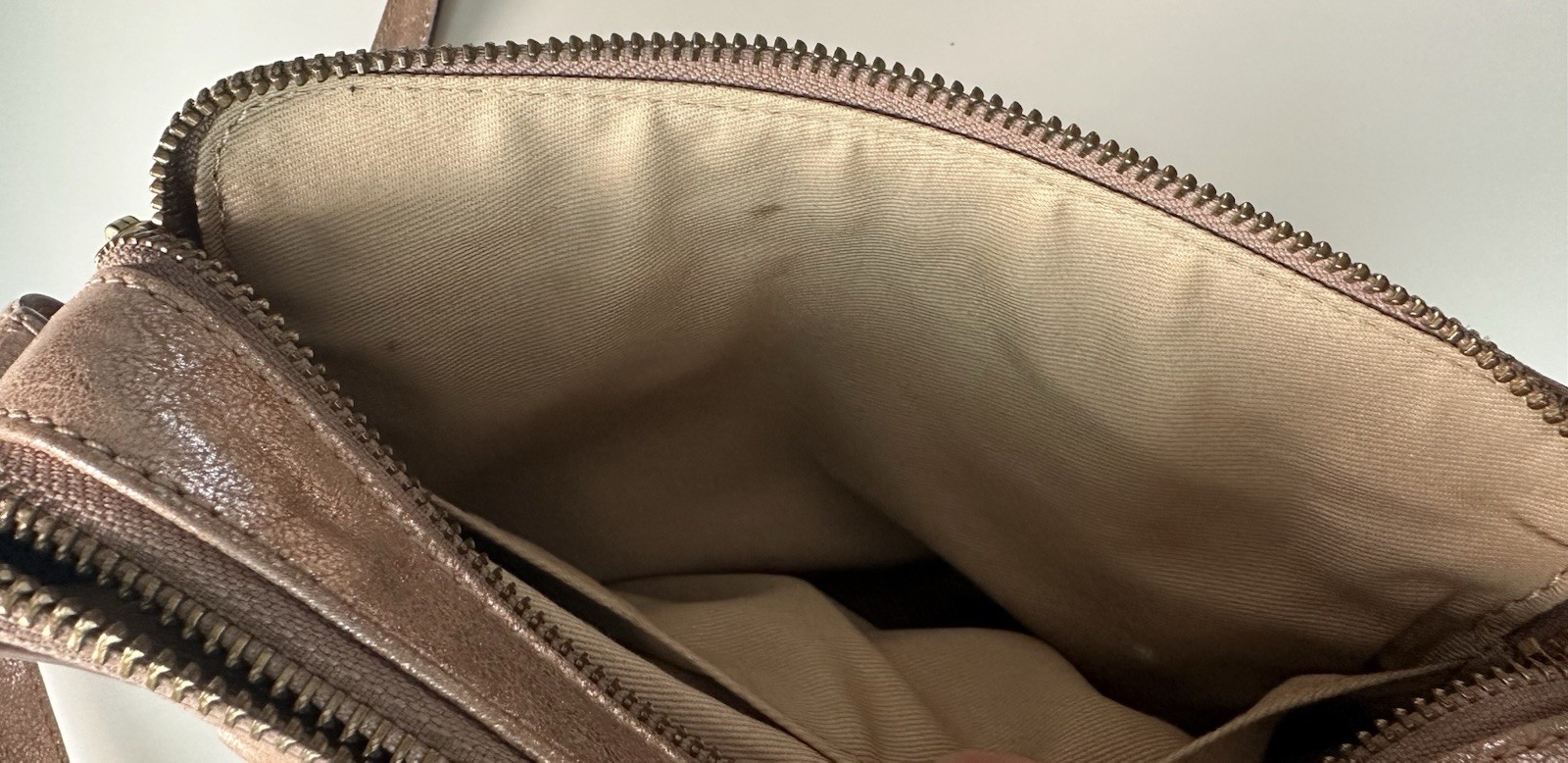 Fossil Piper Crossbody Bag Toaster Brown Rose Gold Leather Small 2 Compartments