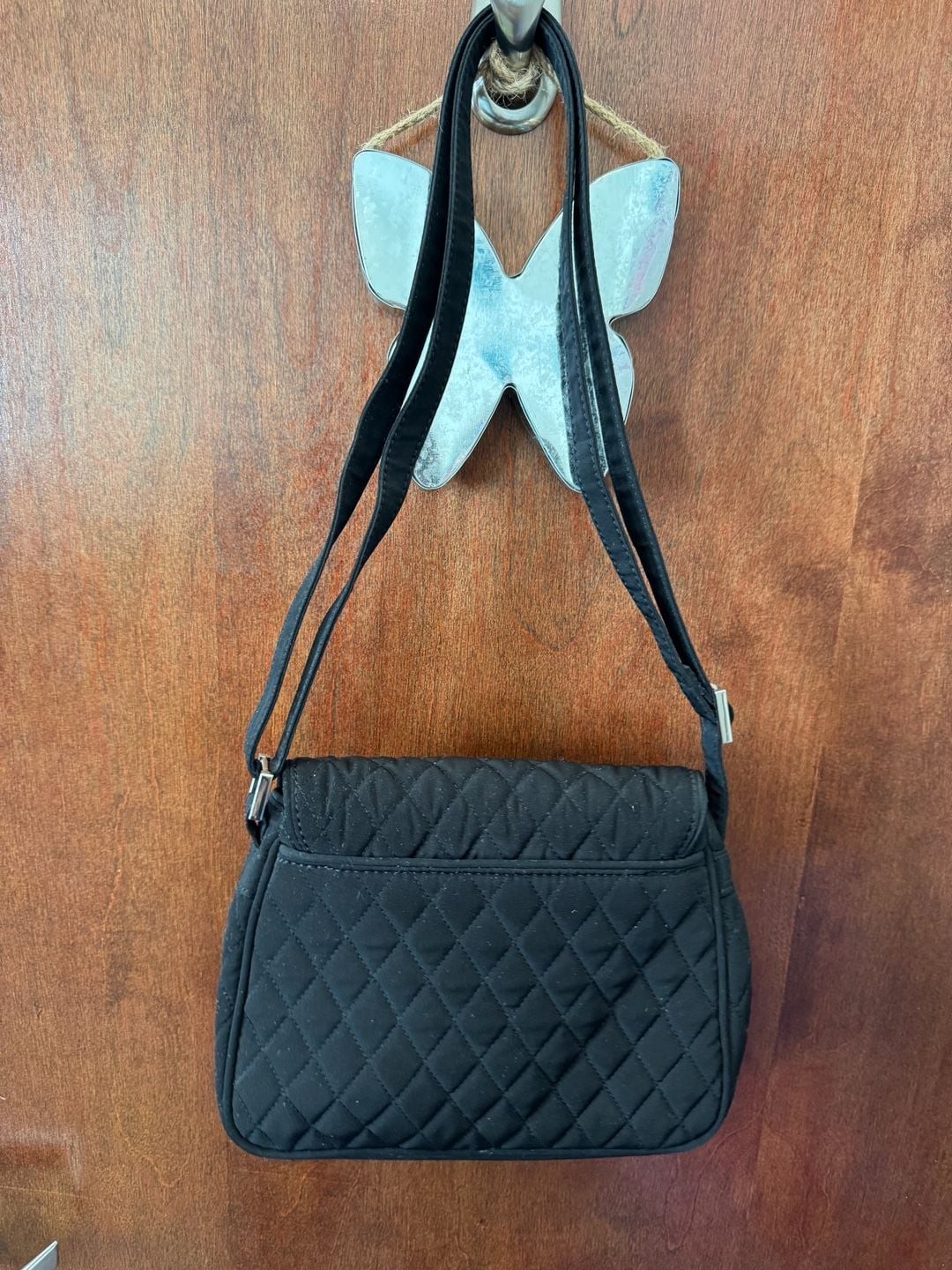 Vera Bradley Black Microfiber Quilted Flap Crossbody Bag