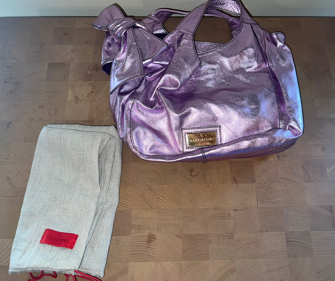 Valentino Purple Metallic Huge Bow Nuage Bow Tote Shoulder Womens Stylish Purse