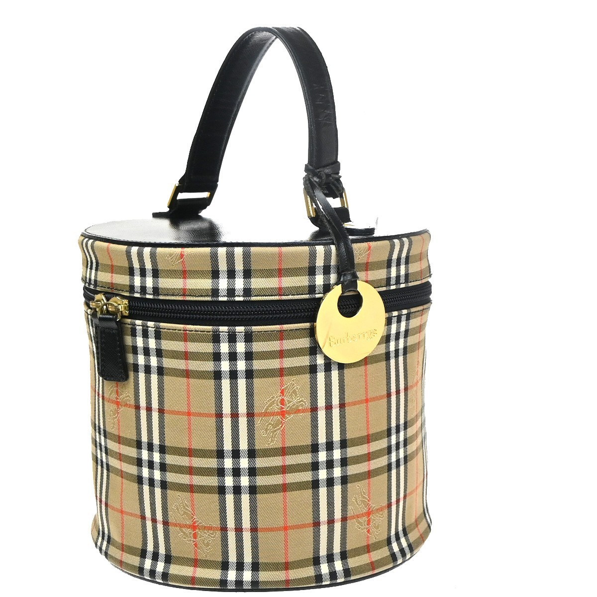 Burberrys Nova Check Shadow Horse Vanity Bag Canvas Leather Beige BK GHW 36RQ004