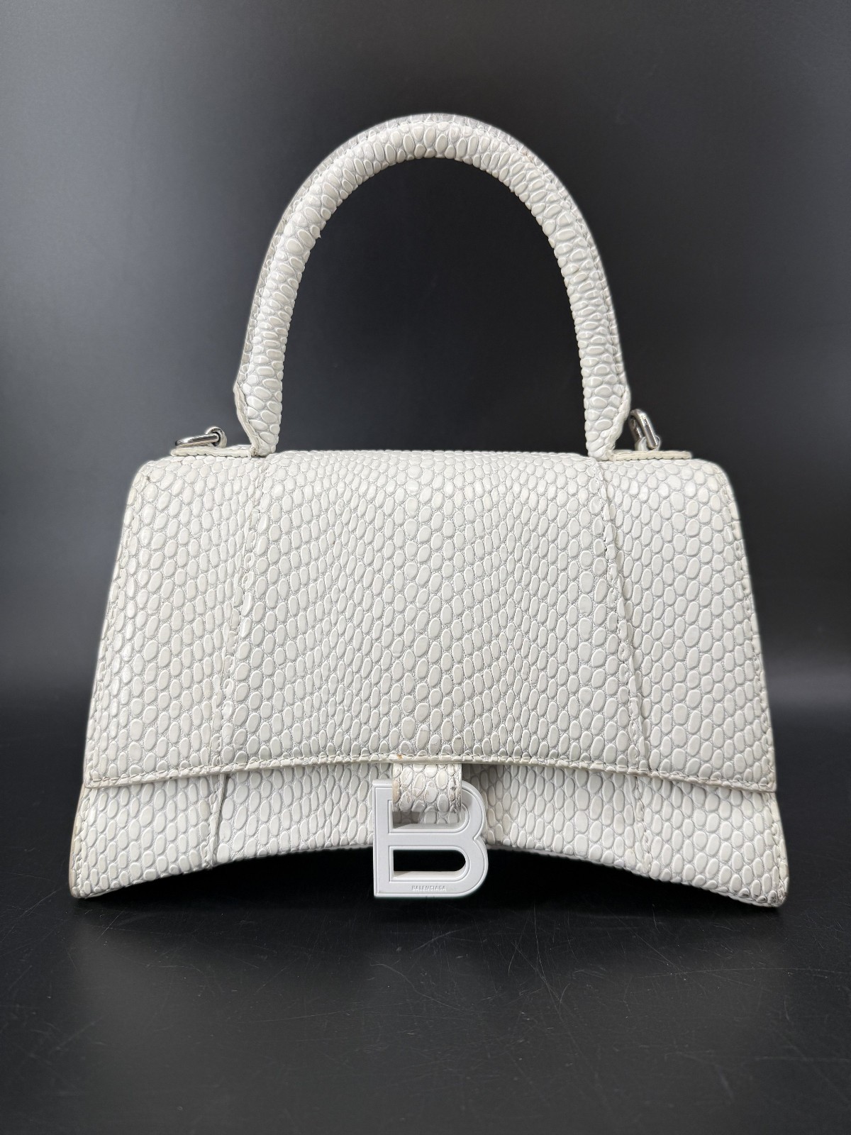 Balenciaga Small Hourglass Top Handle Python Embossed Designer Bag
