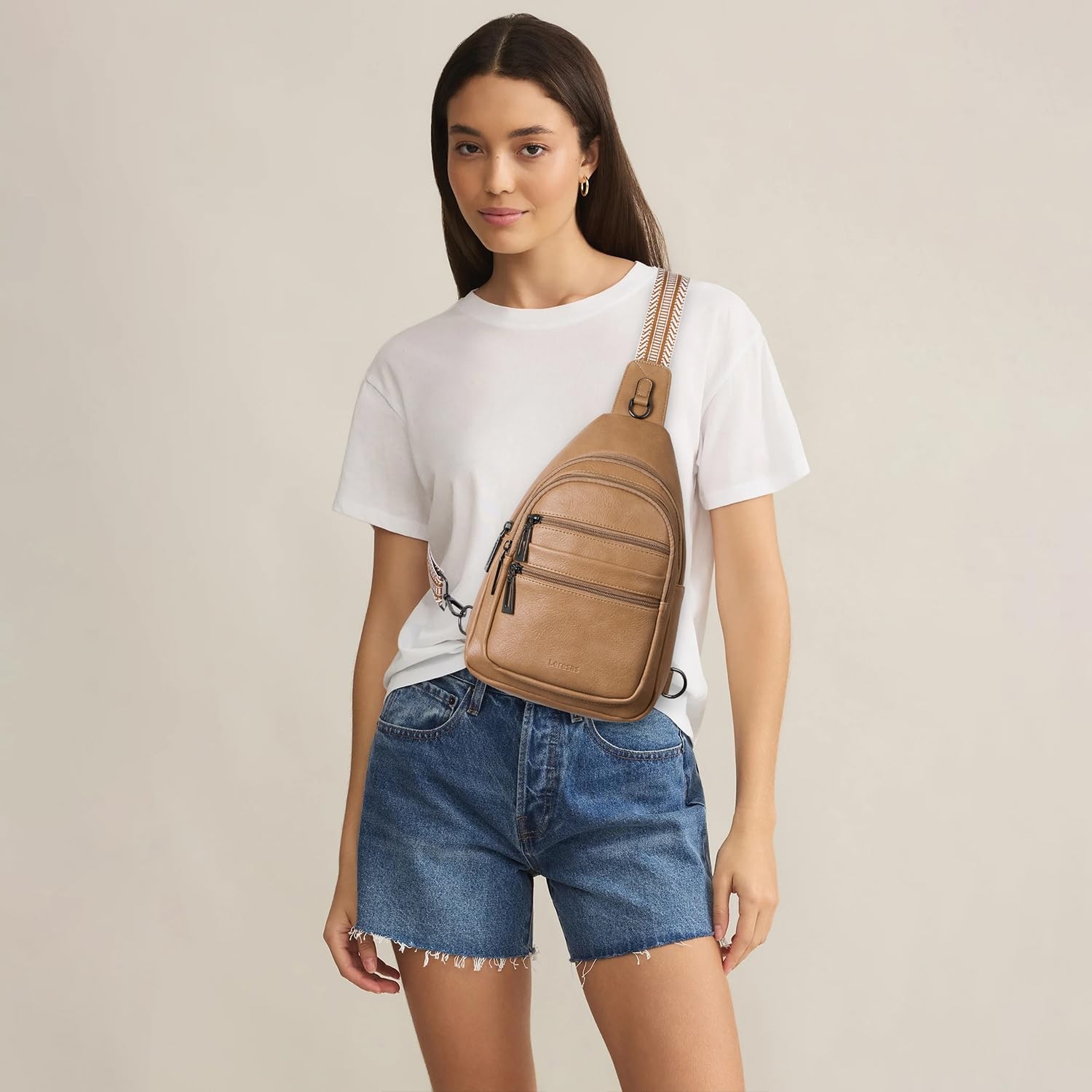 Sling Bag for Women Cross Body Purse Fanny Pack Sling Backpack Vegan Tan