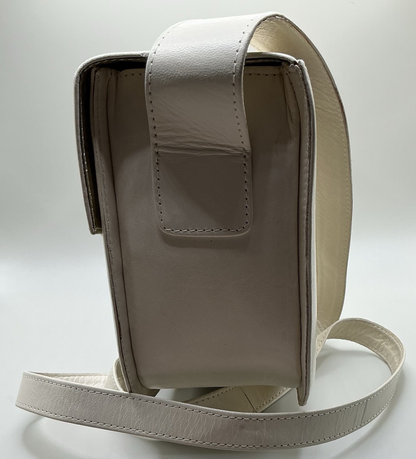 Sleek Off White Vintage Charles Jourdan Leather Crossbody Handbag Made In France