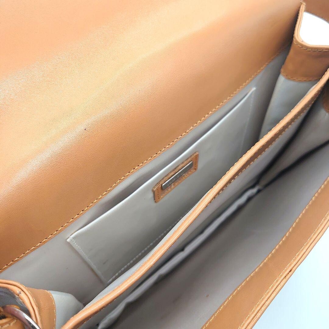 DOLCE&GABBANA Beige Leather Shoulder Bag Women Magnetic Snap Dust Bag 29.5cm