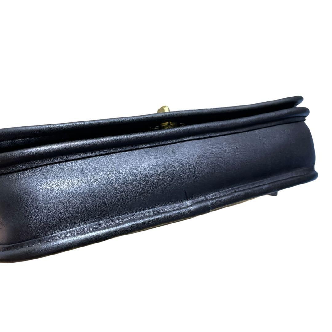 COACH 9755 Black Leather Turn Lock Shoulder Bag USA Vintage Pocket 26cm 117cm