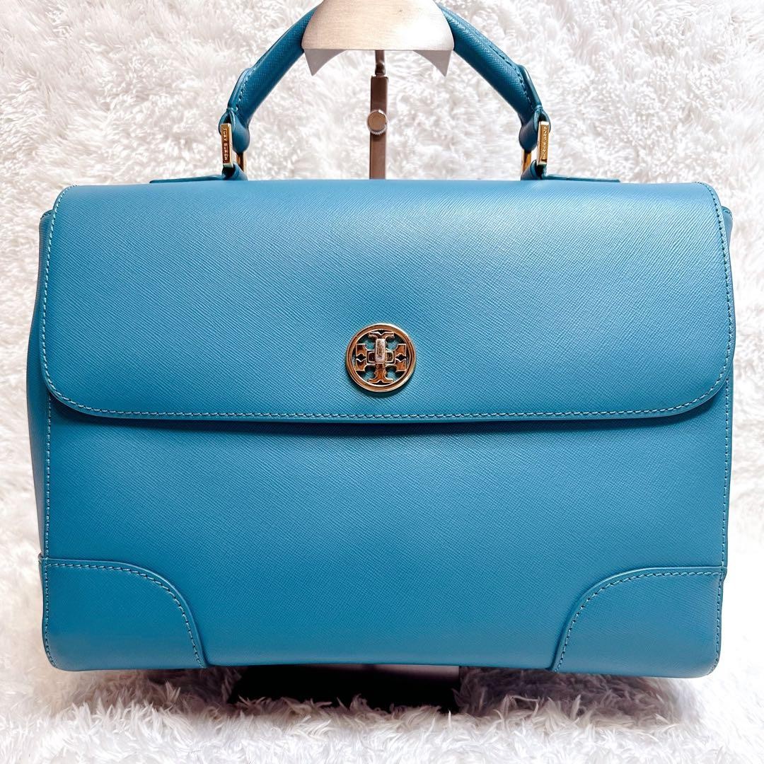 TORY BURCH Satchel bag Turn lock 2WAY Blue Authentic From Japan