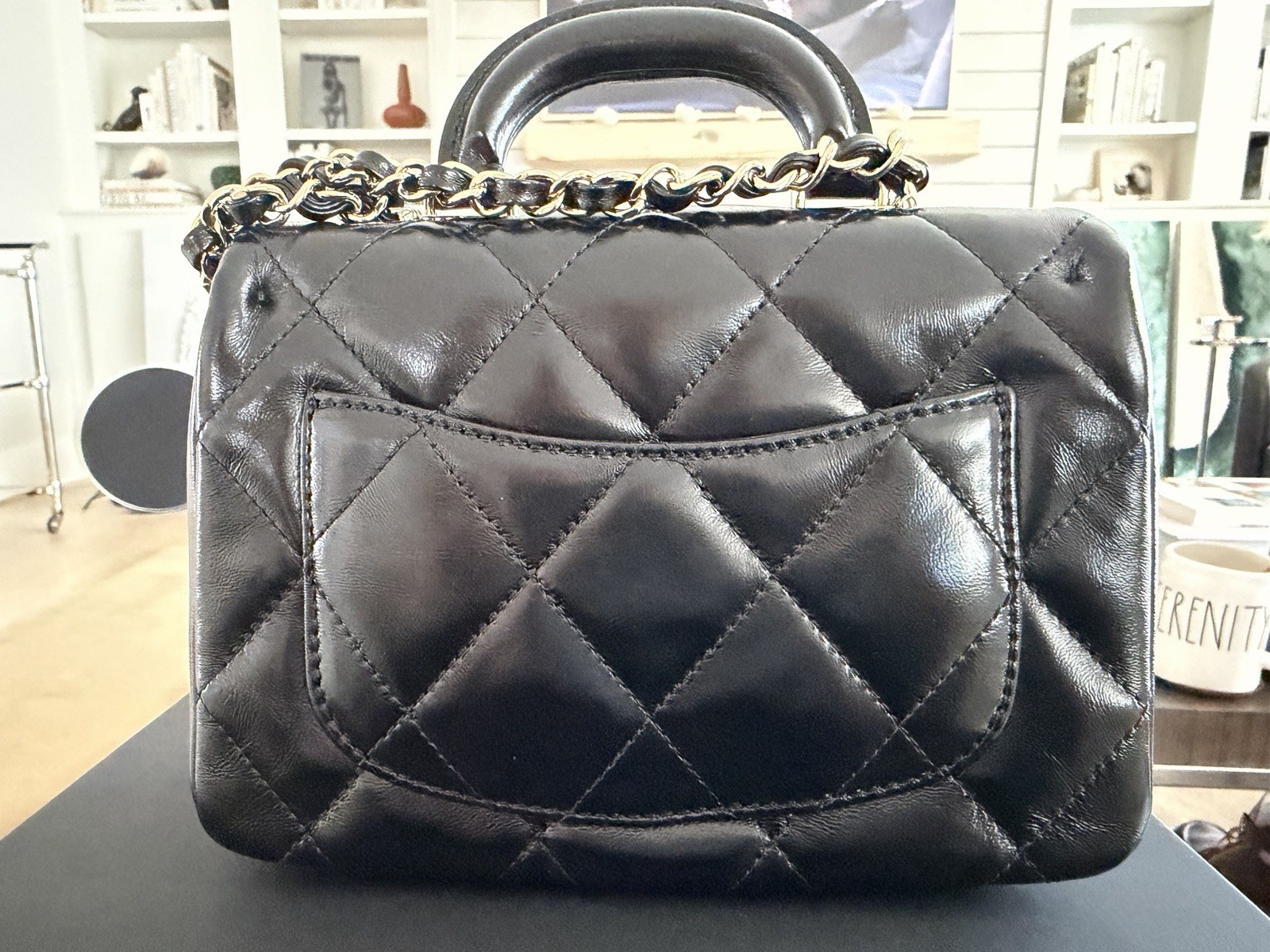 Black Mini Chanel Lambskin Top Handle Bag With Gold Hardware MINT Condition
