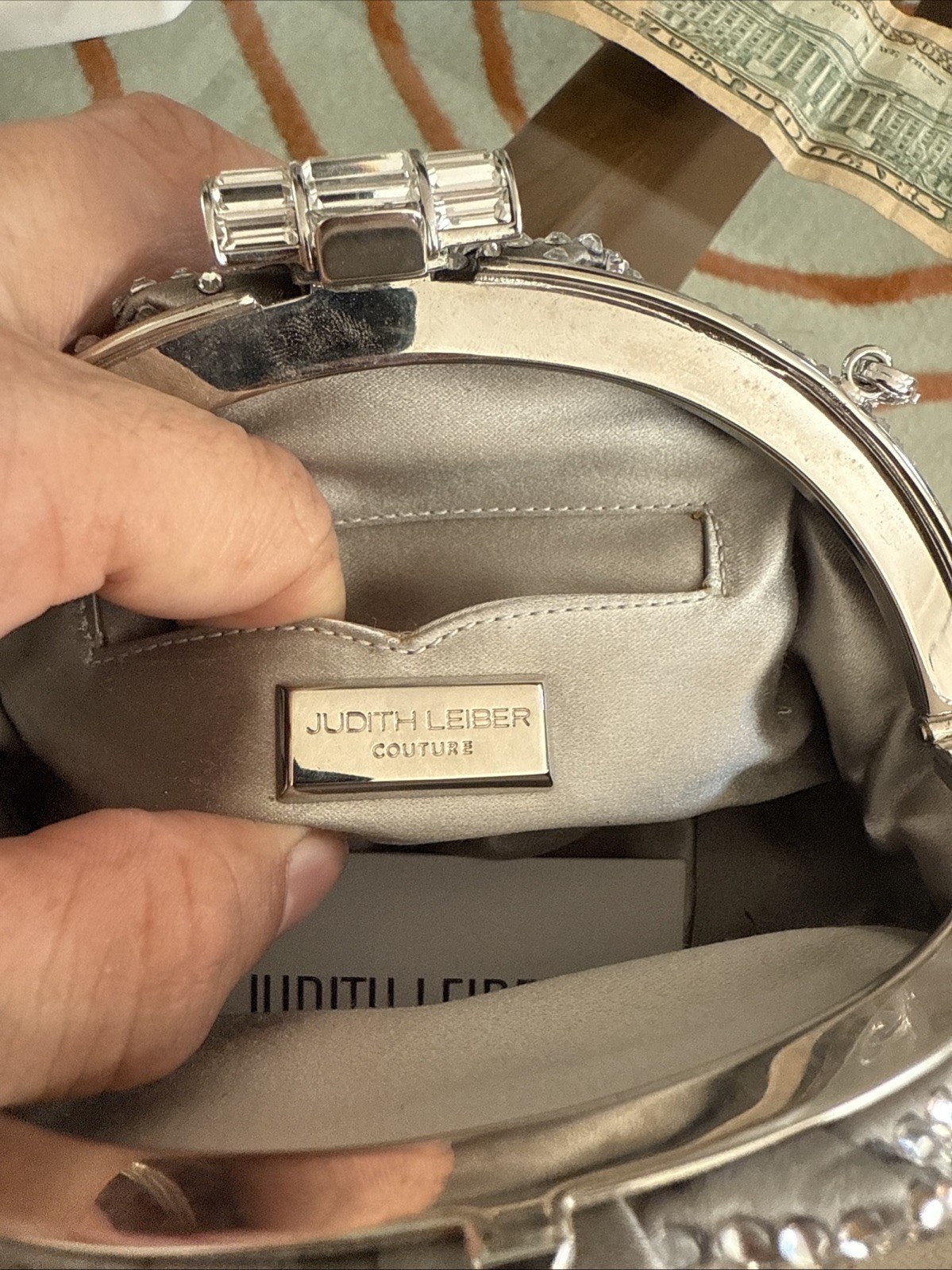 JUDITH LEIBER COUTURE SILVER CRYSTAL EVENING BAG