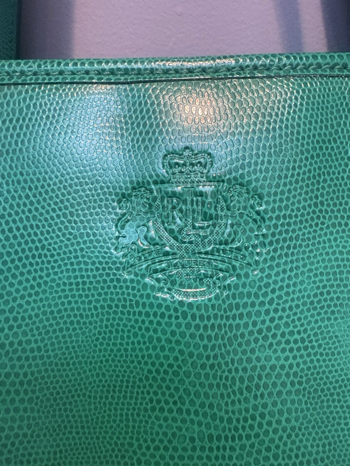 Lauren Ralph Lauren Green Lizard Embossed Tote Bag Preppy Equestrian Style